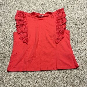 NWT J Crew Pink Eyelet Embroidery Sleeveless Ruffle Top Sz Medium